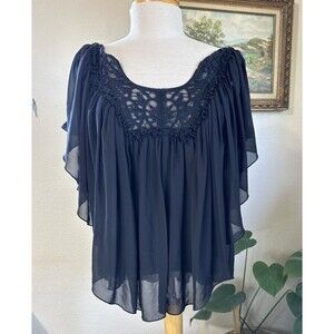 Victoria’s Secret Chiffon BOHO Cottage Romantic Flowy Stretchy Top Black S/M